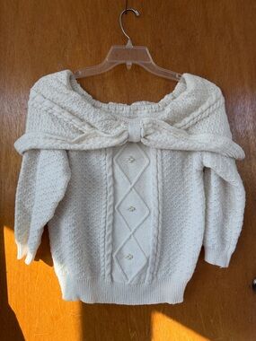 White Cable-Knit Off-Shoulder Sweater